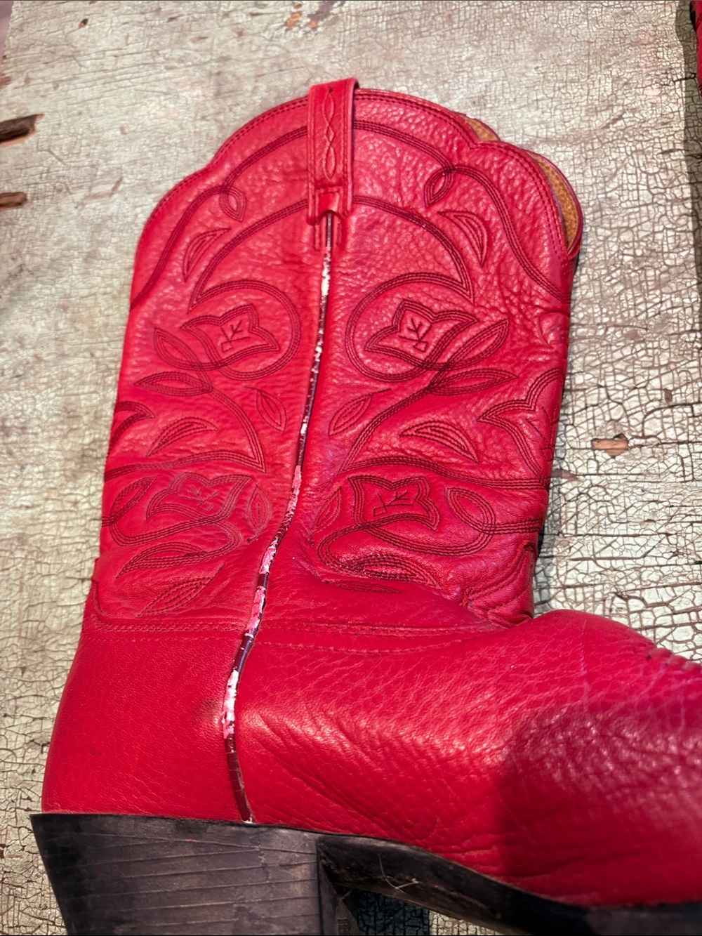 Ariat Red Western Cowboy Boots Leather Floral Stitch Women’s US 10B - Picture 9 of 9